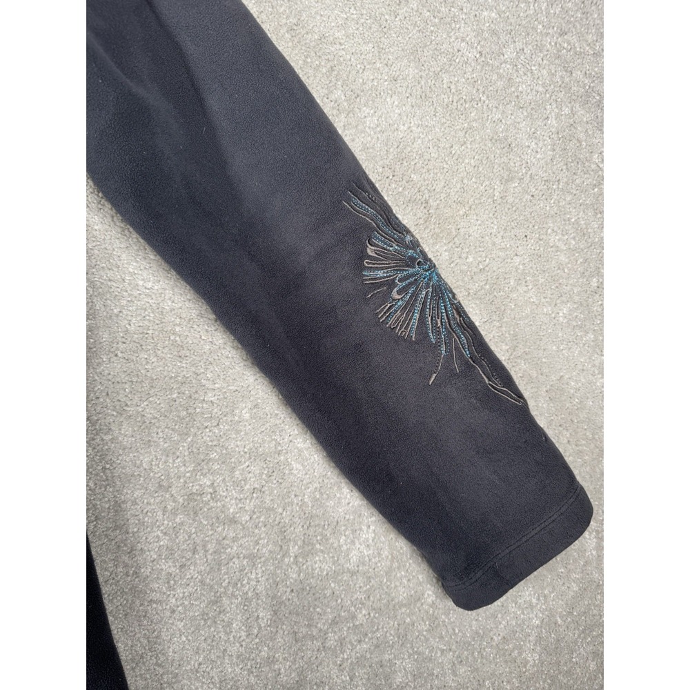 Athleta  Zip Up  Jacket Size S Gray And‎ Teal With Stitched Flower Design - Picture 2 of 11
